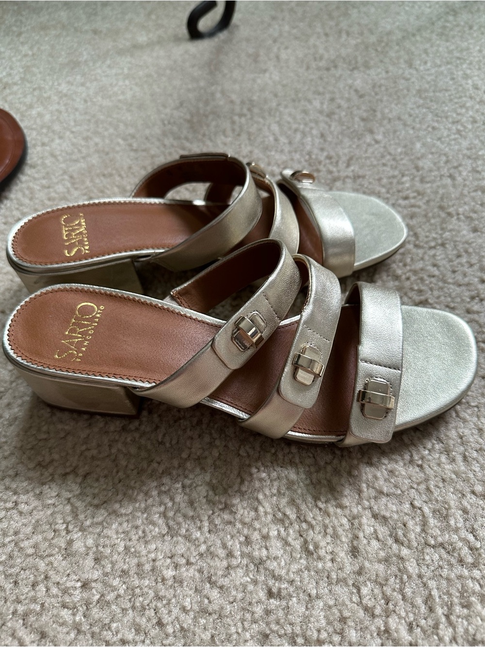Sarto by Franco Sarto Metallic Gold Strappy Block Heel Sandals
